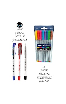 8 Renk Triball Tükenmez Kalem 3 Renk İnce Uç Jel Kalem 8 Renk Triball Tükenmez Kalem 3 Renk İnce Uç Jel Kalem