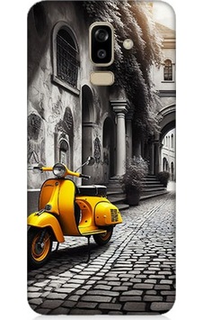 Samsung Galaxy J8 Uyumlu Taş Sokakta Sarı Vespa Desenli Silikon Kılıf Çok Renkli Samsung Galaxy J8 Uyumlu Taş Sokakta Sarı Vespa Desenli Silikon Kılıf Çok Renkli