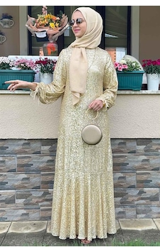 Rabia Şamlı Pırıl Gold Elbise Normal Rabia Şamlı Pırıl Gold Elbise Normal