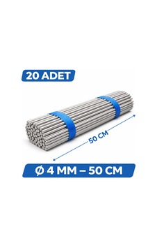 20 Adet 4 Mm Çap Dolu Demir Mil 50 Cm Çelik Çubuk Seti Metal Çubuk Paket