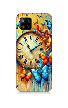 Samsung Galaxy A42 5g Uyumlu Saat Ve Kelebek Zamanı Desenli Silikon Kılıf Çok Renkli