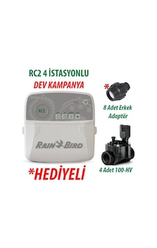 Rain Bird Dış Mekan Rc2-4 İstasyonlu Kontrol Ünitesi + 4 Adet 100hv Vana Seti Rain Bird Dış Mekan Rc2-4 İstasyonlu Kontrol Ünitesi + 4 Adet 100hv Vana Seti
