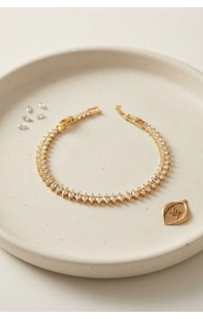 Pirinç Gold Renk Arpa Zirkon Taşlı Su Yolu Kadın Bileklik - Lisinya Pirinç Gold Renk Arpa Zirkon Taşlı Su Yolu Kadın Bileklik - Lisinya