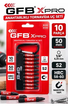 Gfb Xpro 10 Parça 50 Mm Anahtarlıklı Manyetik Tornavida Uç Seti 1/4" S2 Gfb Xpro 10 Parça 50 Mm Anahtarlıklı Manyetik Tornavida Uç Seti 1/4" S2