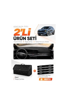 Kia Sportage 2025-sonrası Uyumlu Torpido Örtüsü + Deri Bagaj Çantası + Sticker Seti - Siyah Kia Sportage 2025-sonrası Uyumlu Torpido Örtüsü + Deri Bagaj Çantası + Sticker Seti - Siyah