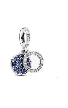 Fubena 925 Ayar Gümüş Lacivert Parıldayan Çift Disk Sallantılı Charm Fubena 925 Ayar Gümüş Lacivert Parıldayan Çift Disk Sallantılı Charm