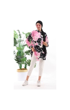 Polologin Butik Yeni Sezon Viskon Kumaş Çiçekli Tunik - Tesettür Giyim Pembe