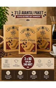 Kahve Filtre Kağıdı No:2 80'li 3'lü Paket Kahverengi Kahve Filtre Kağıdı No:2 80'li 3'lü Paket Kahverengi