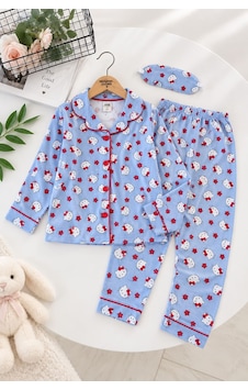 Minigimin Cicileri Desenli Göz Bantlı Kız Çocuk Mevsimlik Pijama Takımı - Mavi Minigimin Cicileri Desenli Göz Bantlı Kız Çocuk Mevsimlik Pijama Takımı - Mavi
