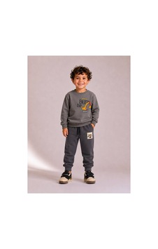 Toikids Erkek Çocuk Baskılı Sweatshırt Eşofman Takımı Gri