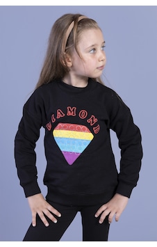 Toontoy Kız Çocuk Popıt Baskılı İçi Pamuklu Sweatshirt Siyah Toontoy Kız Çocuk Popıt Baskılı İçi Pamuklu Sweatshirt Siyah