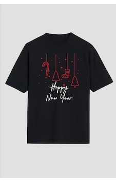 Veraura Lifestyle Yılbaşı Happy New Year Baskılı Kısa Kollu Oversize Bisiklet Yaka T-shirt - Siyah Veraura Lifestyle Yılbaşı Happy New Year Baskılı Kısa Kollu Oversize Bisiklet Yaka T-shirt - Siyah