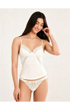 Pierre Cardin Kadın Dantel Detaylı Nightwear Atlet & Slip Takımı Ekru
