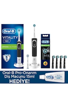 Oral-B Vitality D150 Cross Action Sarjlı Diş Fırçası + Sross Action Siyah Yedek Başlık 4'lü + Diş Macunu 15 ML Oral-B Vitality D150 Cross Action Sarjlı Diş Fırçası + Sross Action Siyah Yedek Başlık 4'lü + Diş Macunu 15 ML