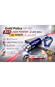 Gold Gp-001 3 İn 1 + 2 Led Işıklı El Feneri Anahtarlıklı 1 Adet