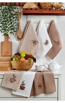 Veramoni Coffee 6'lı Mutfak Kurulama Bezi 40x60cm Mutfak Havlusu Pamuklu - Kahve