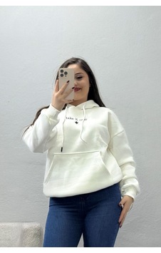 Belendir Kadın Üç İplik Kapşonlu Nakışlı Sweat Ekru Model Tv-101531 beyaz Belendir Kadın Üç İplik Kapşonlu Nakışlı Sweat Ekru Model Tv-101531 beyaz