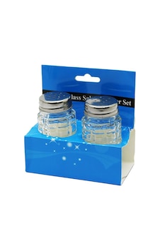 Glass Salt 2li Kabartmalı Metal Kapaklı Yuvarlak Cam Tuzluk - Baharatlık 4887 Renkli