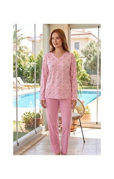 Remsa Kadın Yaka Kısmı Dantel Detay Uzun Kollu Penye Pijama Takımı 05 Pembe Remsa Kadın Yaka Kısmı Dantel Detay Uzun Kollu Penye Pijama Takımı 05 Pembe