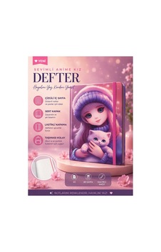 Sevimli Anime Kedili Kız Tasarımlı Sert Kapak Defter A5 Çizgili 80 Sayfa Lastikli Pembe Pembe Sevimli Anime Kedili Kız Tasarımlı Sert Kapak Defter A5 Çizgili 80 Sayfa Lastikli Pembe Pembe