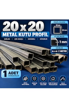 20x20 Kutu Profil 2 Metre 1 Mm Et Kalınlığı Kare Çelik Metal Profil Demir