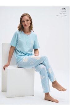 Pijadore 2087 Pamuklu Esnek Kumaş Kısa Kol Kadın Pijama Takımı Mavi Pijadore 2087 Pamuklu Esnek Kumaş Kısa Kol Kadın Pijama Takımı Mavi