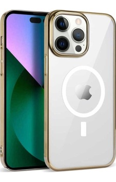 Apple Uyumlu iPhone 14 Pro Kılıf Zore Wireless Şarj Özellikli Pixel M-safe Kapak Gold