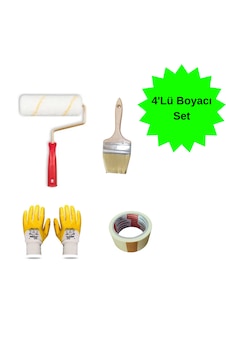 4'lü Boyacı Set Rulo 15cm 4no Fırça Kağıt Bant Eldiven