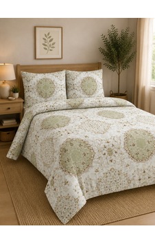 Çift Kişilik Nevresim Takımı %100 Pamuk 200x220 Lastikli Çarşaflı 160x200 Yeşil