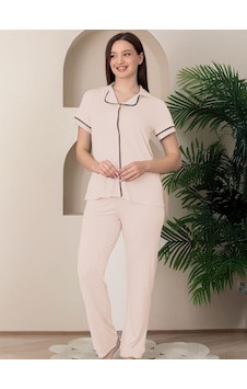 Limissi Biyeli Önden Düğmeli M-xxl Yetişkin Pijama Takımı - Bej Limissi Biyeli Önden Düğmeli M-xxl Yetişkin Pijama Takımı - Bej