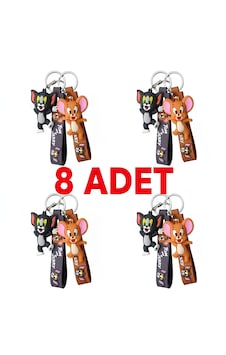 Sevgili Ve Arkadaşlık İçin 8 Parça Tom Ve Jerry Anahtarlık Seti - Hediyelik Figürlü Seri Tom Ve Jerry 8 Adet Figürlü Anahtarlık Seti - 4 Tom 4 Jerry Silikon Askılı Anahtarlık Paketi Gri - Kahverengi