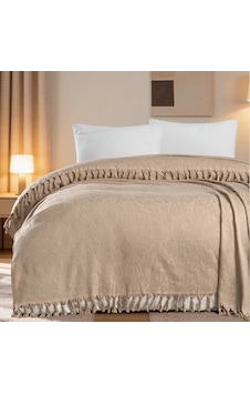 Aryıldız Home 240x260 Cm Bambu Jakarlı Saçaklı Pike - Bej Çok Renkli