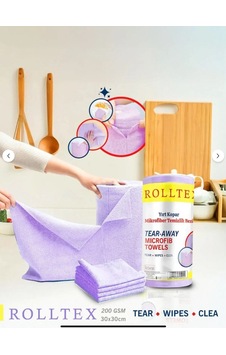 Rolltex Yırt Kopar %100 Mikrofiber Temizlik Bezi 30x30cm 20'li Mor Renk Gri Rolltex Yırt Kopar %100 Mikrofiber Temizlik Bezi 30x30cm 20'li Mor Renk Gri