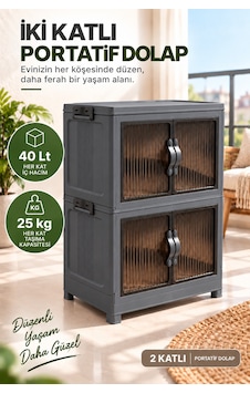 Evonıta 2 Katlı Portatif Dolap 80 Lt Geniş Hacimli Çok Amaçlı Organizer 49x30x59 Cm Gri Evonıta 2 Katlı Portatif Dolap 80 Lt Geniş Hacimli Çok Amaçlı Organizer 49x30x59 Cm Gri