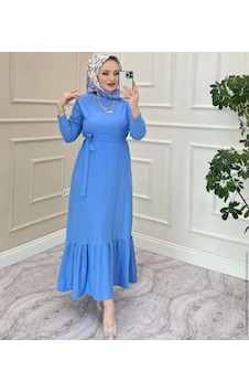 Lovie Moda Kadın Eteği Volanlı Elbise Mavi Lovie Moda Kadın Eteği Volanlı Elbise Mavi