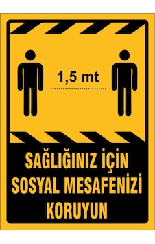5 Adet Sağlığınız Için Sosyal Mesafenizi Koruyun Uyarı Levhası