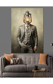 Başında Lamba Olan Modern Adam Dekoratif Kanvas - Mdf Ahşap Tablo Başında Lamba Olan Modern Adam Dekoratif Kanvas - Mdf Ahşap Tablo