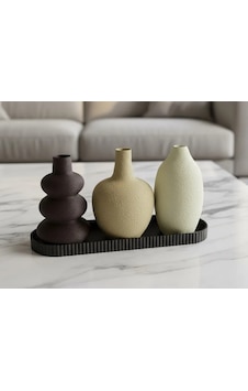 3d Baskı 3lü Dekoratif Vazo Seti Ve Sunum Tepsisi - Modern Minimalist Masa Dekoru Renkli