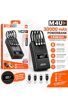 M4u 30.000 Mah 4 Kablolu Dijital Göstergeli Powerbank 30000mah