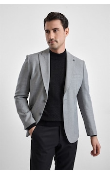 Süvari Gri Slim Mono Yaka Torba Cep 6 Drop Klasik Ceket Ct2021600416-s05