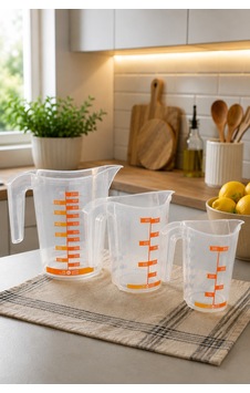 3'lü Set Kulplu Ölçü Kabı Seti 300 Ml -- 500 Ml -- 1000 Ml Pastacı Şeffaf - 905863498 Şeffaf