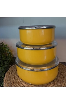 Alev Emaye Saklama Kabı 3 Lü Sarı 14-16-18cm Alev Emaye Saklama Kabı 3 Lü Sarı 14-16-18cm