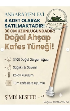 Tr Plastik Başlıklı 30 Cm Gürgen Kafes Tüneği, 4 Adet Tr Plastik Başlıklı 30 Cm Gürgen Kafes Tüneği, 4 Adet