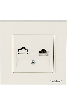 Netelsan Byobu Tekli Data Prizi rj45 Cat6 Çerçeveli - Beyaz Netelsan Byobu Tekli Data Prizi rj45 Cat6 Çerçeveli - Beyaz