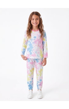 Onloox Kız Çocuk Karışık Renk Kız Karışık Renk Pamuklu Bisiklet Yaka Uzun Kollu Paçası Lastikli Batik Pijama Takımı 4-5 Yaş