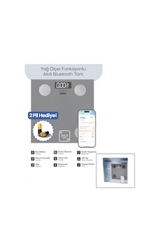 Gri Yağ Ölçer Akıllı Bluetooth Cam Baskül Pilli 180kg/50gr 26x26c Gri Yağ Ölçer Akıllı Bluetooth Cam Baskül Pilli 180kg/50gr 26x26c