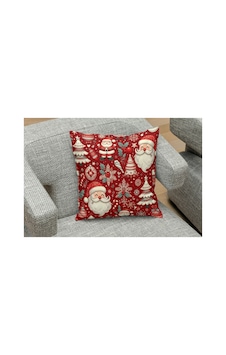 Owl Bag Yılbaşıyeni Yıl Serisi Noel Baba Kırmızı Kolaj Desenli Tasarım Kare B0ş Yastık Kılıfı Çok Renkli