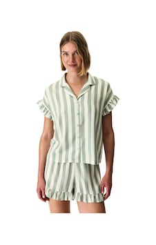 Penti Açık Yeşil Sage Çizgili Gömlek Şortlu Pijama Takımı Penti Açık Yeşil Sage Çizgili Gömlek Şortlu Pijama Takımı
