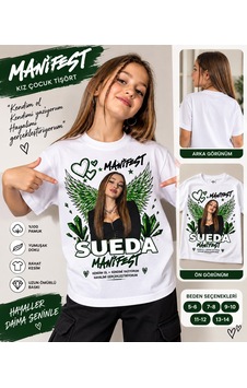 Sibelize Kız Çocuk Manifest Sueda Kanat Tasarımlı T-shirt beyaz