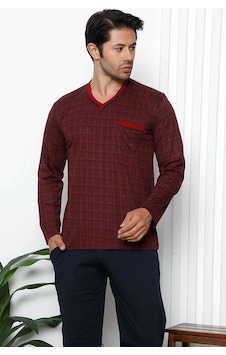 Alimer Erkek Bordo Ekoseli Desen V Yaka Cepli Erkek Pijama Takım EDY1178 Bordo Alimer Erkek Bordo Ekoseli Desen V Yaka Cepli Erkek Pijama Takım EDY1178 Bordo